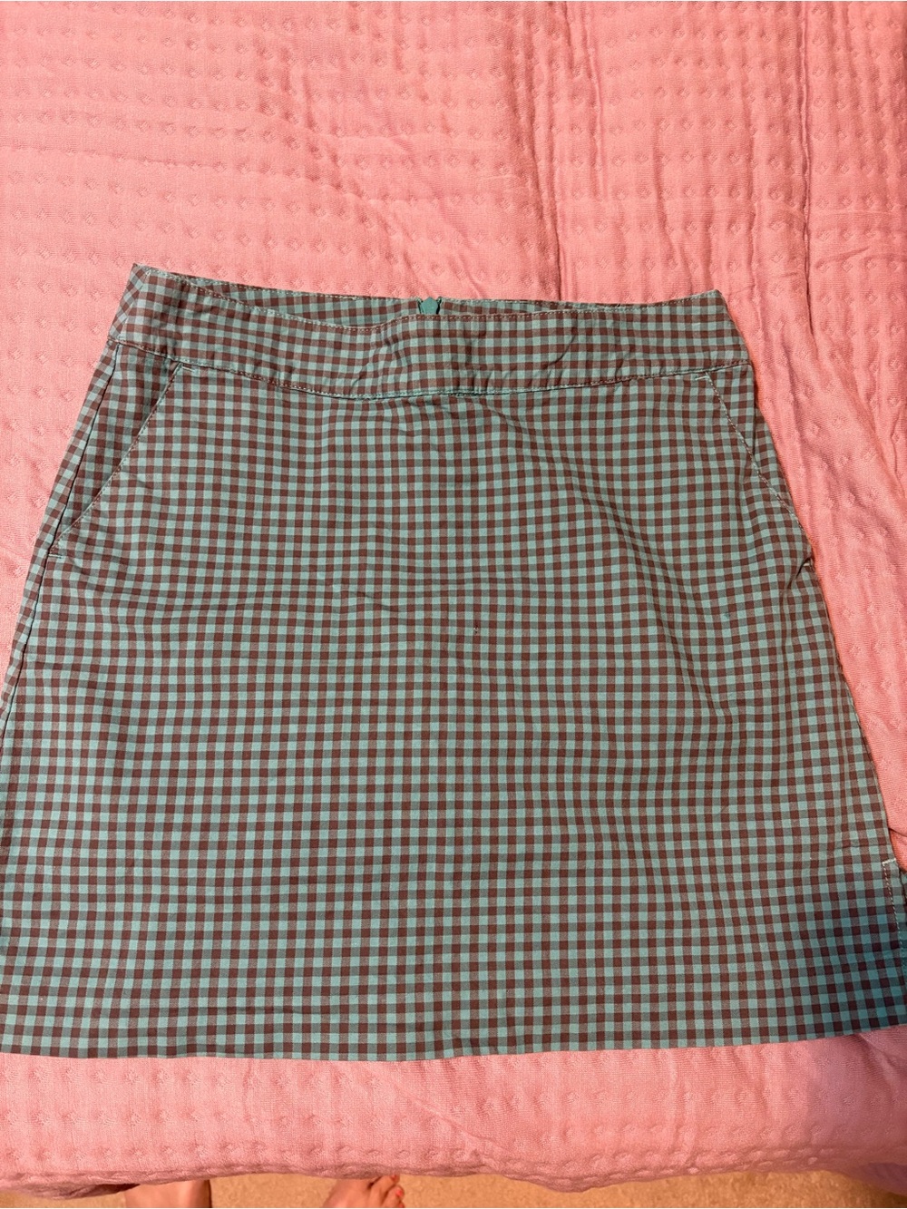 Lady Hagen Teal and Brown Gingham Mini Skirt